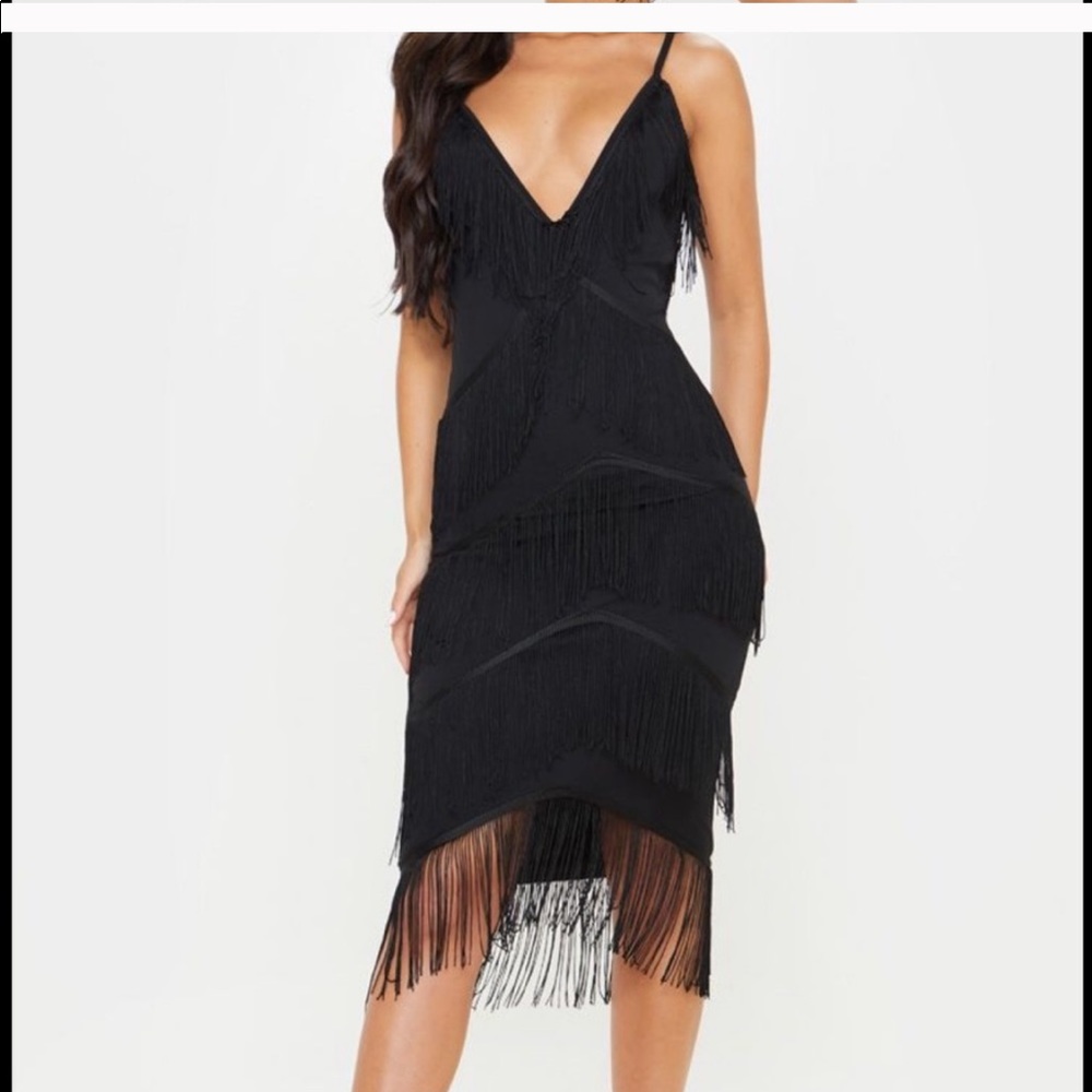 Black strappy tassel longline midi dress